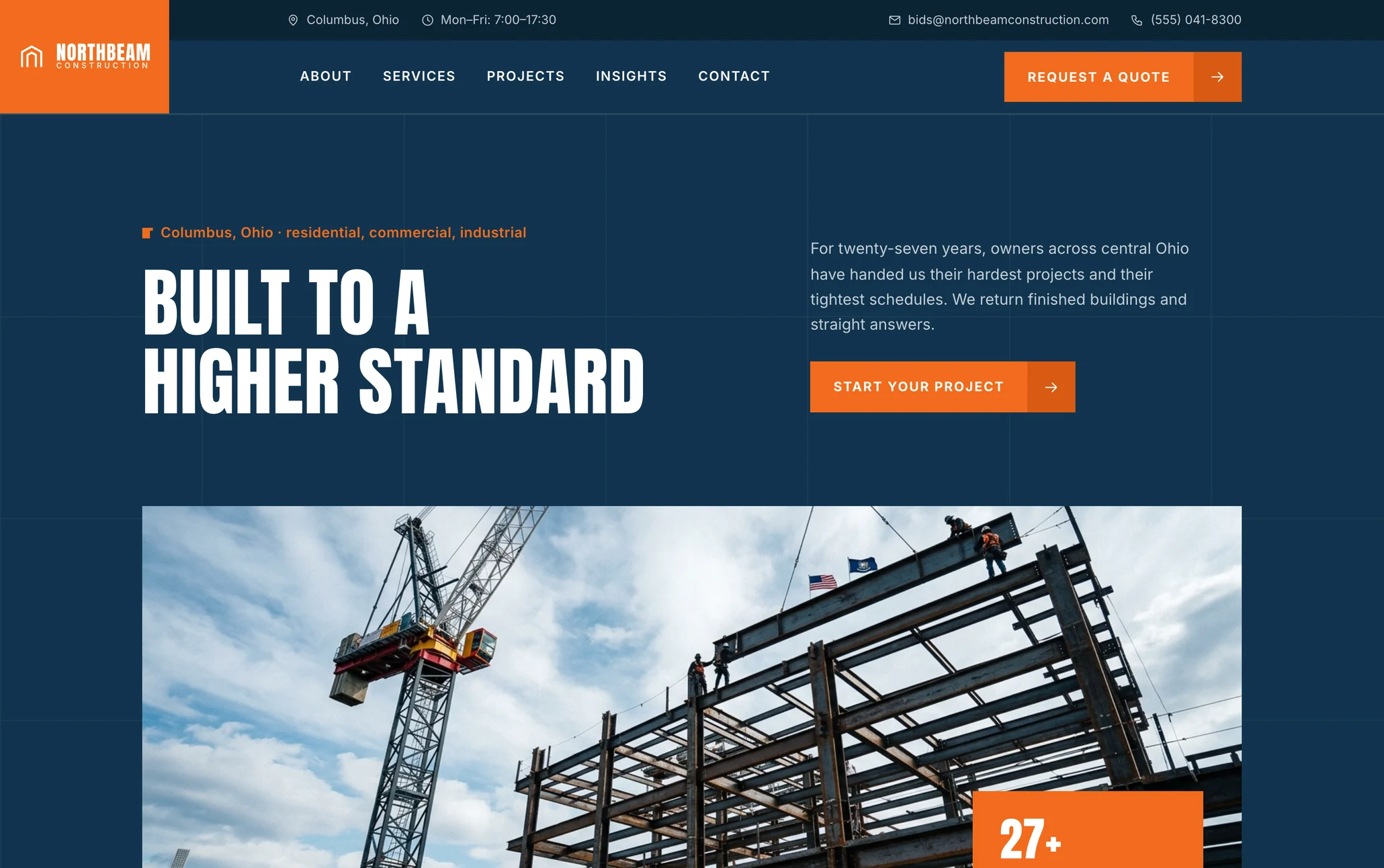 Northbeam Construction, a contractor website from the Ziwi design library