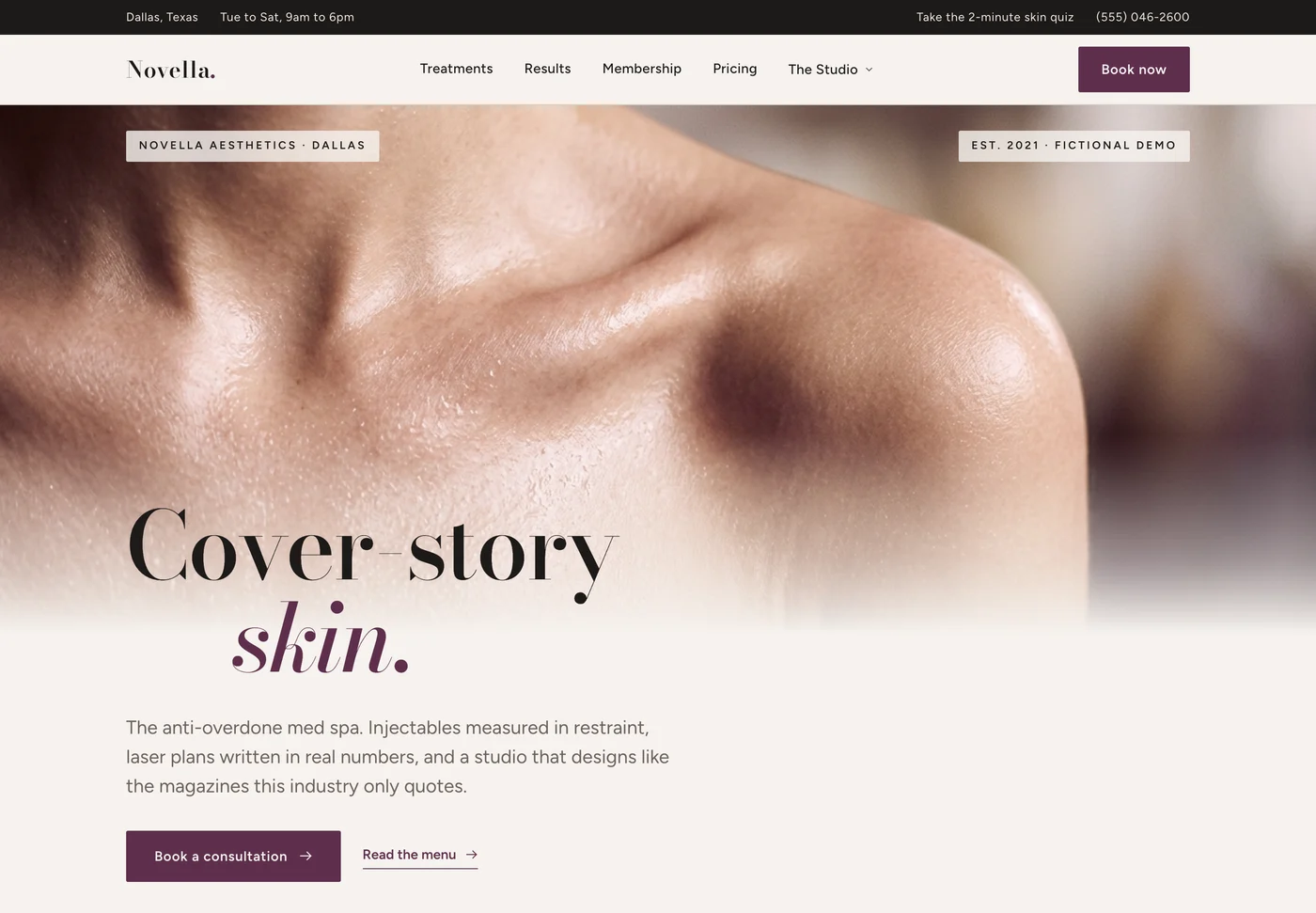 Novella Aesthetics, a med spa website from the Ziwi design library