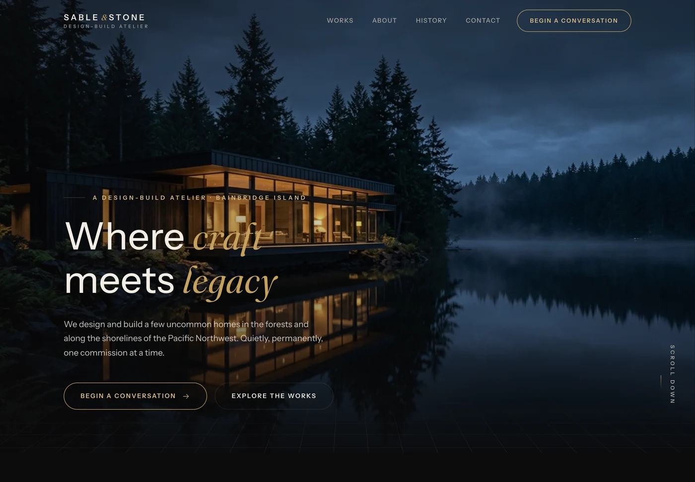 Sable and Stone, a custom home design-build website from the Ziwi design library
