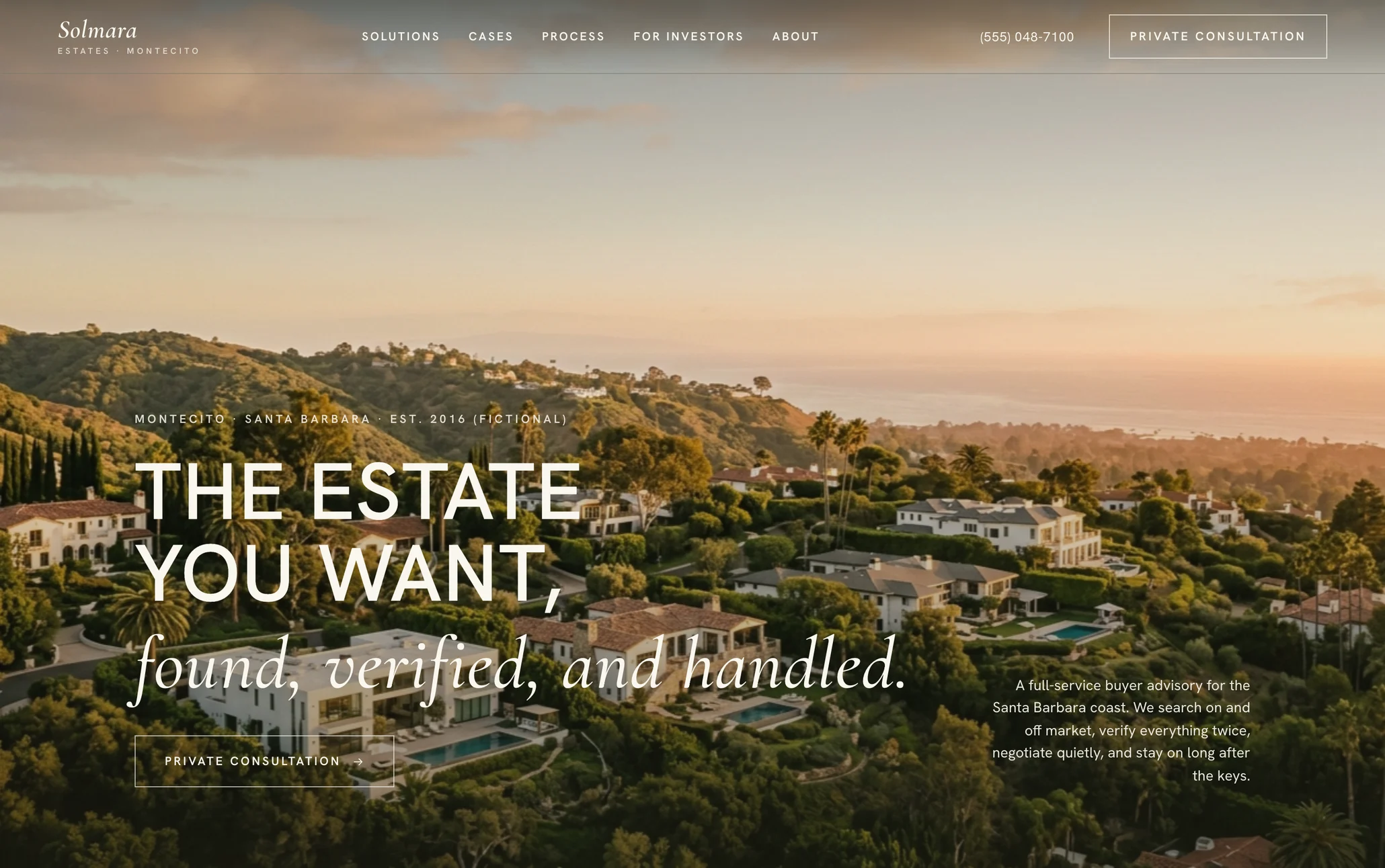 Solmara Estates, a real estate website from the Ziwi design library