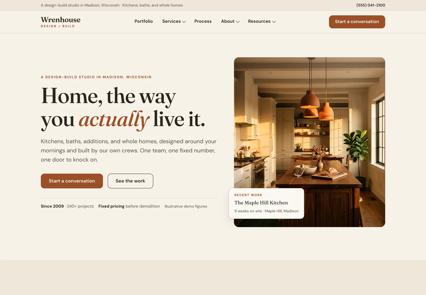 Wrenhouse Design-Build, a design-build firm website from the Ziwi design library